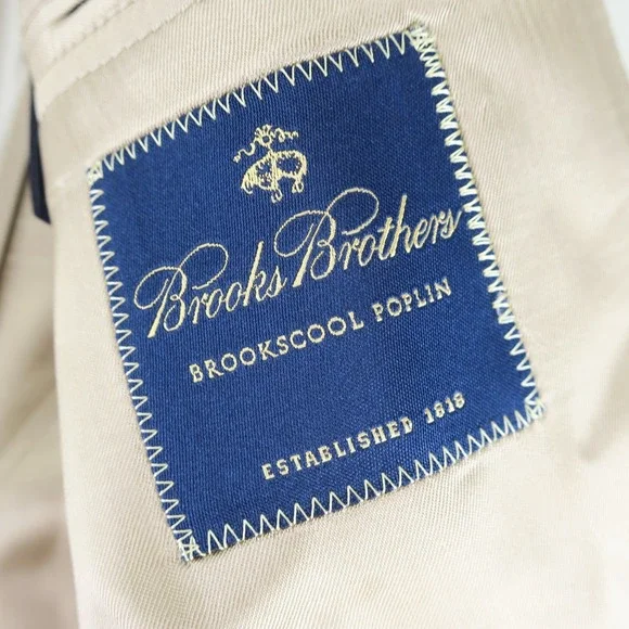 Brooks Brothers Brookscool Poplin Sport Coat Blazer‎ Suit Jacket 43R Khaki Beige